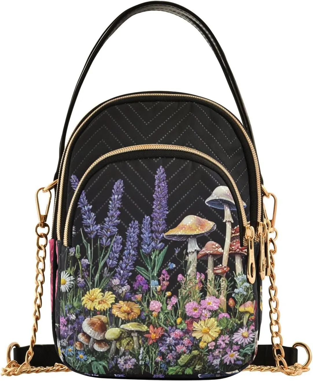 Floral Wildflower Mushroom Herbs Crossbody Purse for Women Travel Handbag Small Shoulder Bag