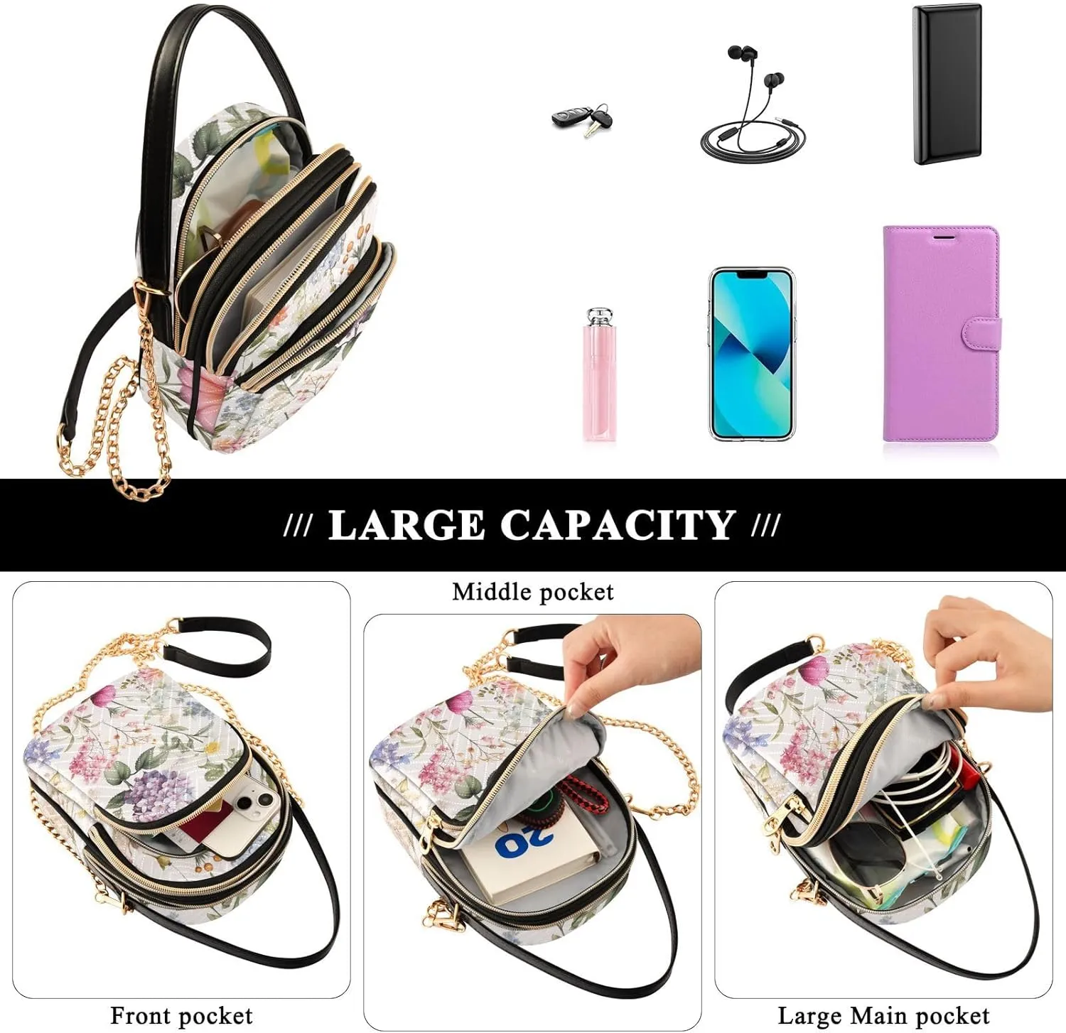 Floral with Red Roses Women Crossbody Bag, Crossbody with Strap, Crossbody Shoulder Bag for Women