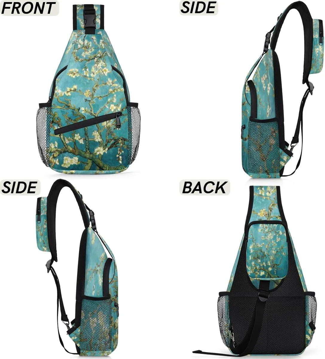 Flower Branch Painting Sling Bag for Women Men Crossbody Sling Backpack Shoulder Bag Chest Bag Daypack for Travel Hiking Outdoor