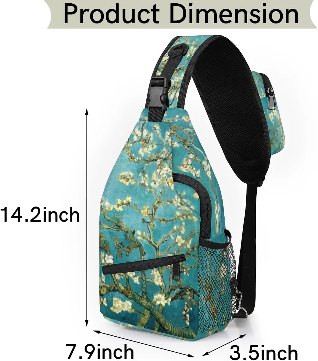 Flower Branch Painting Sling Bag for Women Men Crossbody Sling Backpack Shoulder Bag Chest Bag Daypack for Travel Hiking Outdoor