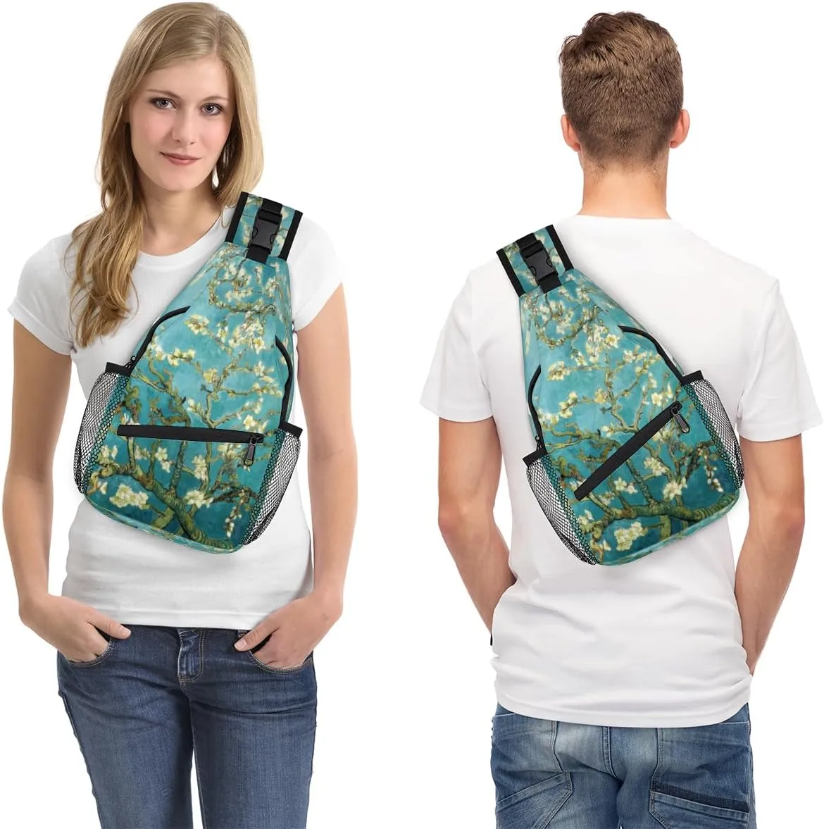 Flower Branch Painting Sling Bag for Women Men Crossbody Sling Backpack Shoulder Bag Chest Bag Daypack for Travel Hiking Outdoor