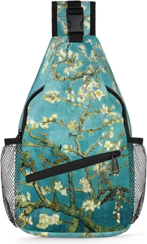 Flower Branch Painting Sling Bag for Women Men Crossbody Sling Backpack Shoulder Bag Chest Bag Daypack for Travel Hiking Outdoor