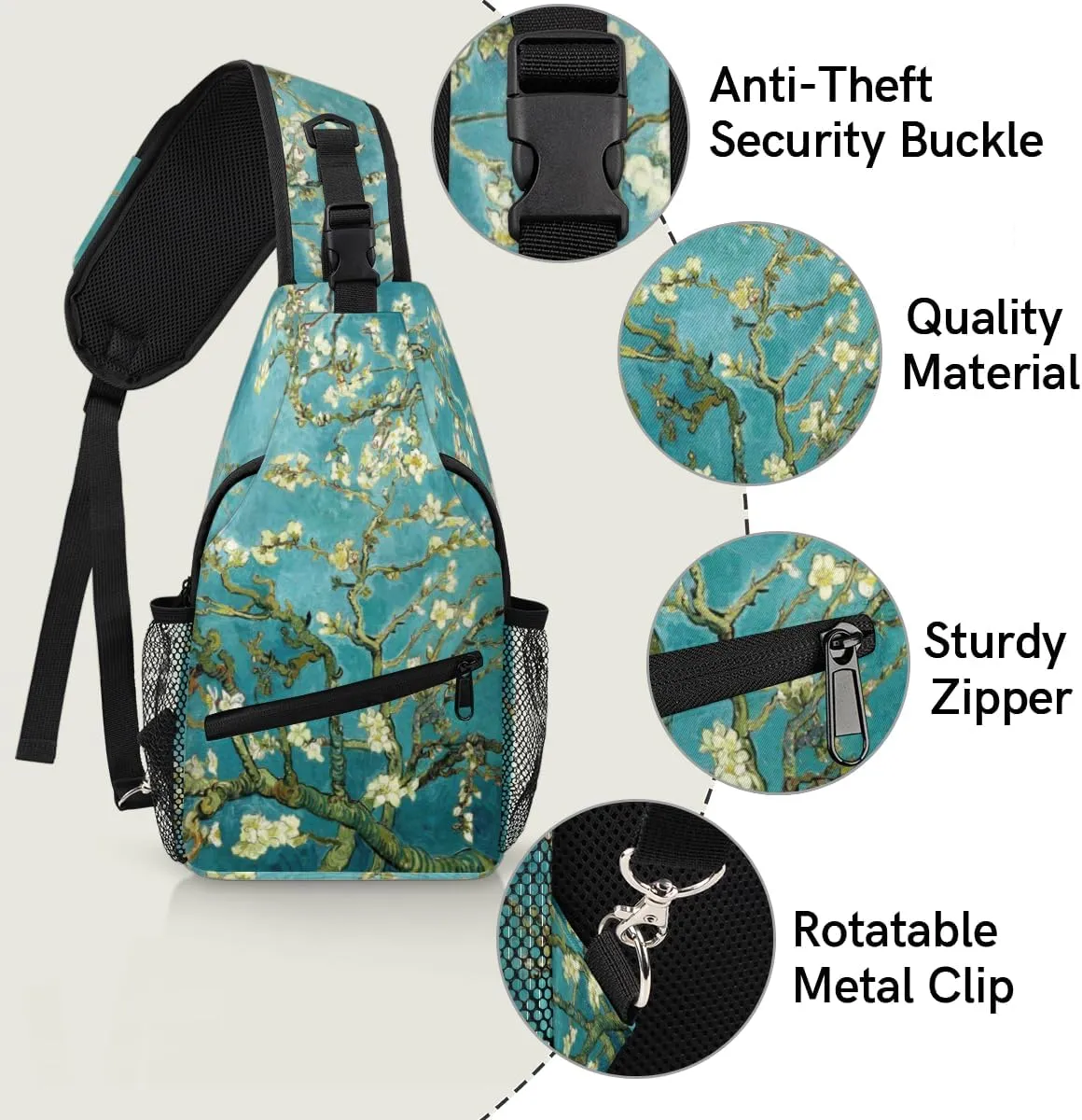 Flower Branch Painting Sling Bag for Women Men Crossbody Sling Backpack Shoulder Bag Chest Bag Daypack for Travel Hiking Outdoor