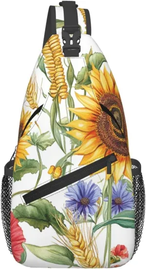 Flower Sunflower Popies Sling Bag Crossbody Bag for Men Women, Daypack Chest Backpack Shoulder Bag for Travle Hiking