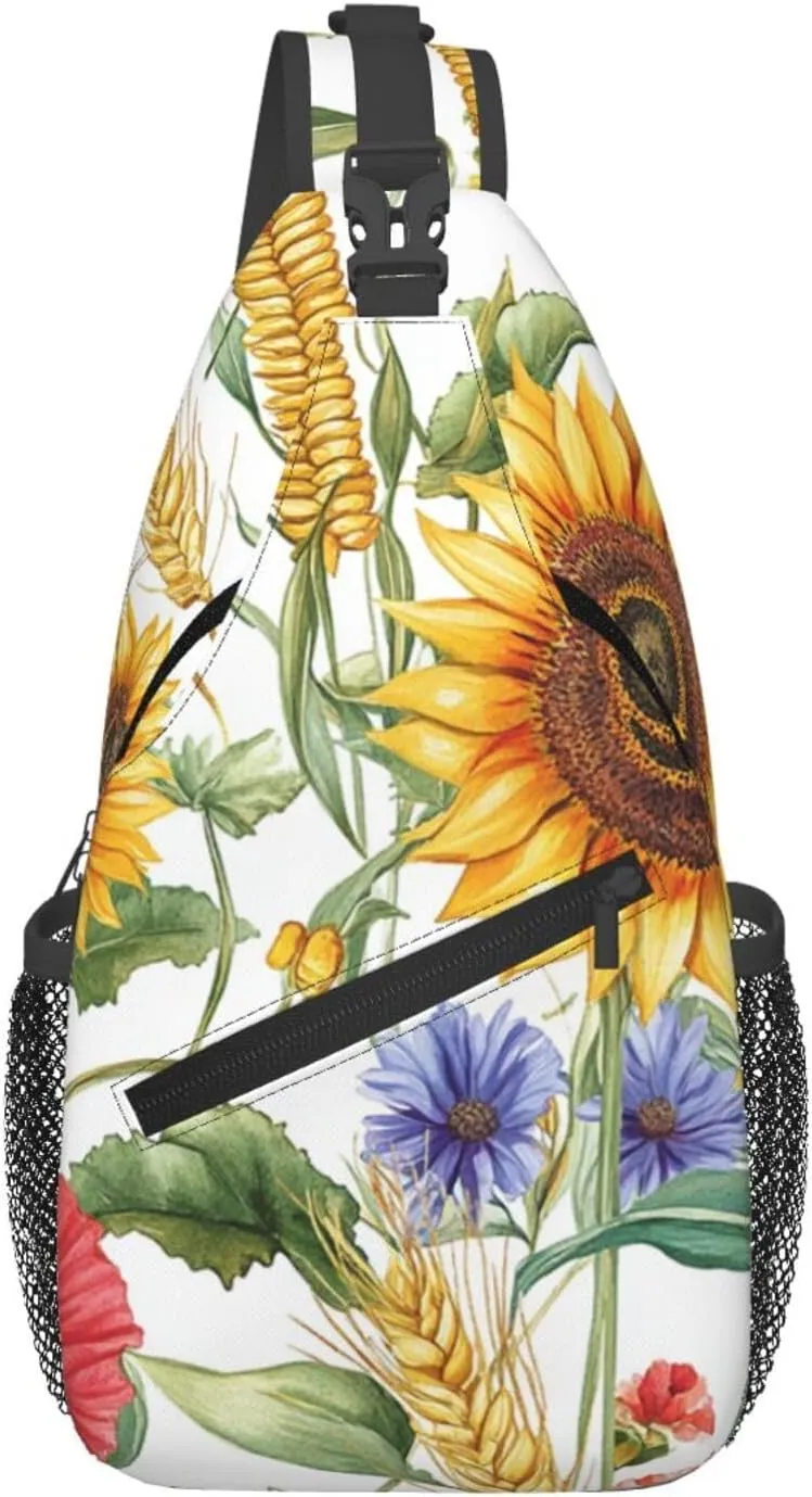 Flower Sunflower Popies Sling Bag Crossbody Bag for Men Women, Daypack Chest Backpack Shoulder Bag for Travle Hiking