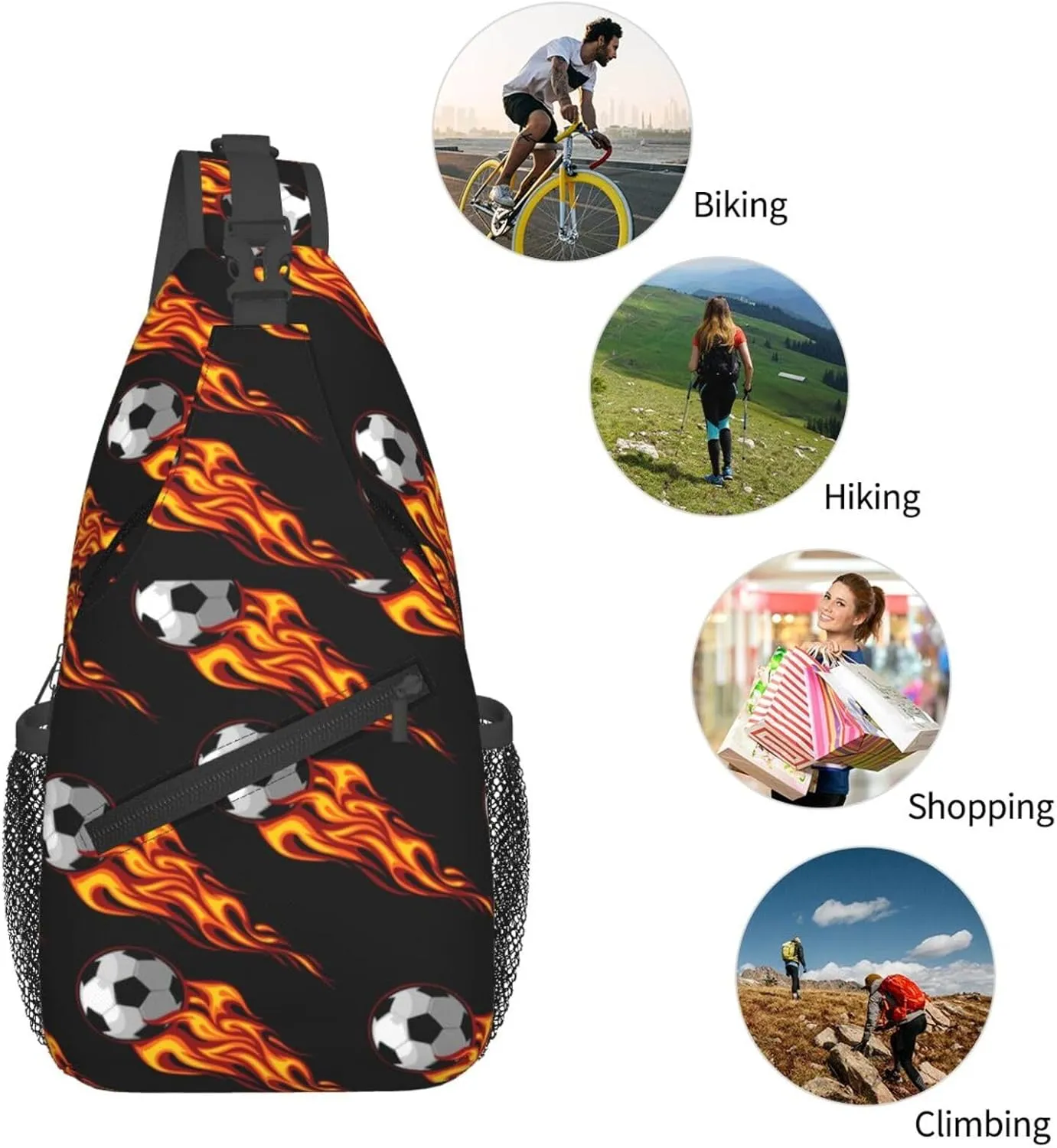 Flying Fiery Ball Chest Sling Bag Crossbody Shoulder Backpack Bag Gym Cycling Daypack Travel Hiking Cross Bag