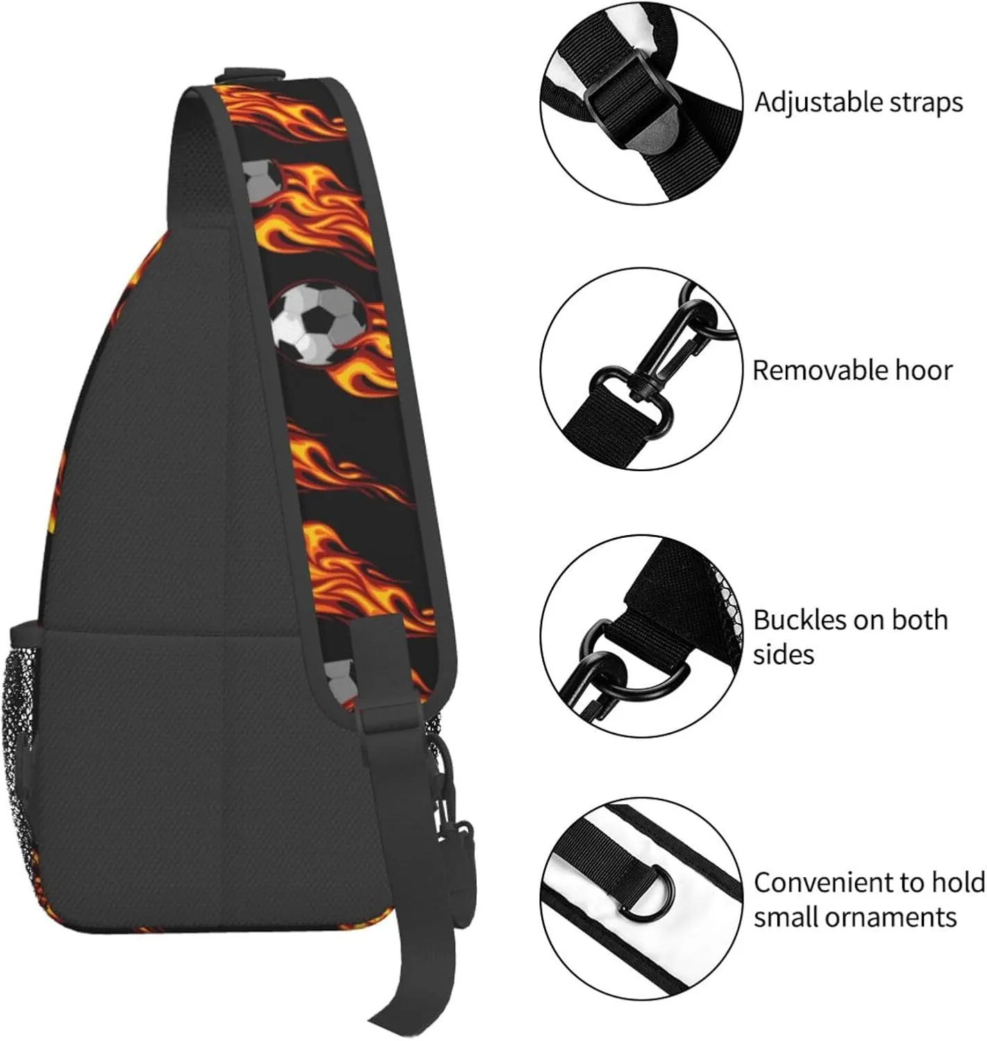 Flying Fiery Ball Chest Sling Bag Crossbody Shoulder Backpack Bag Gym Cycling Daypack Travel Hiking Cross Bag