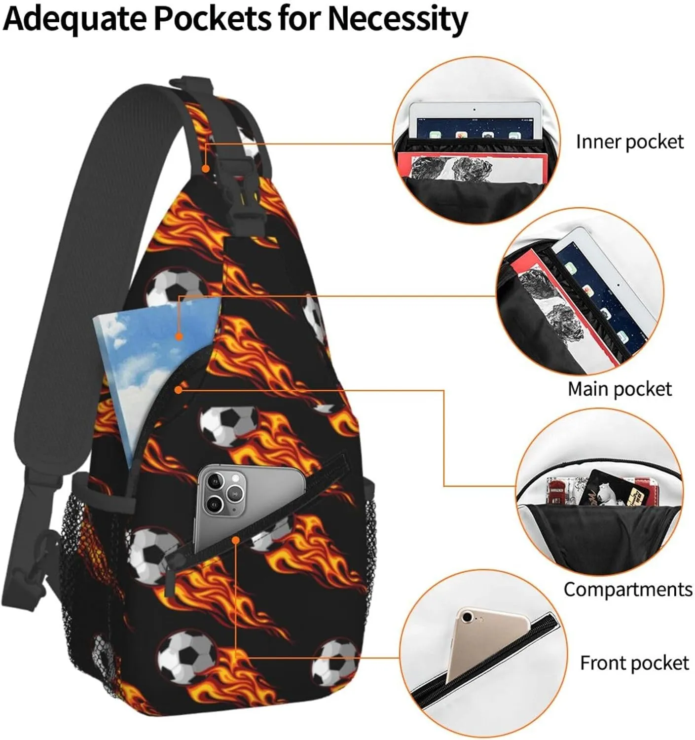 Flying Fiery Ball Chest Sling Bag Crossbody Shoulder Backpack Bag Gym Cycling Daypack Travel Hiking Cross Bag