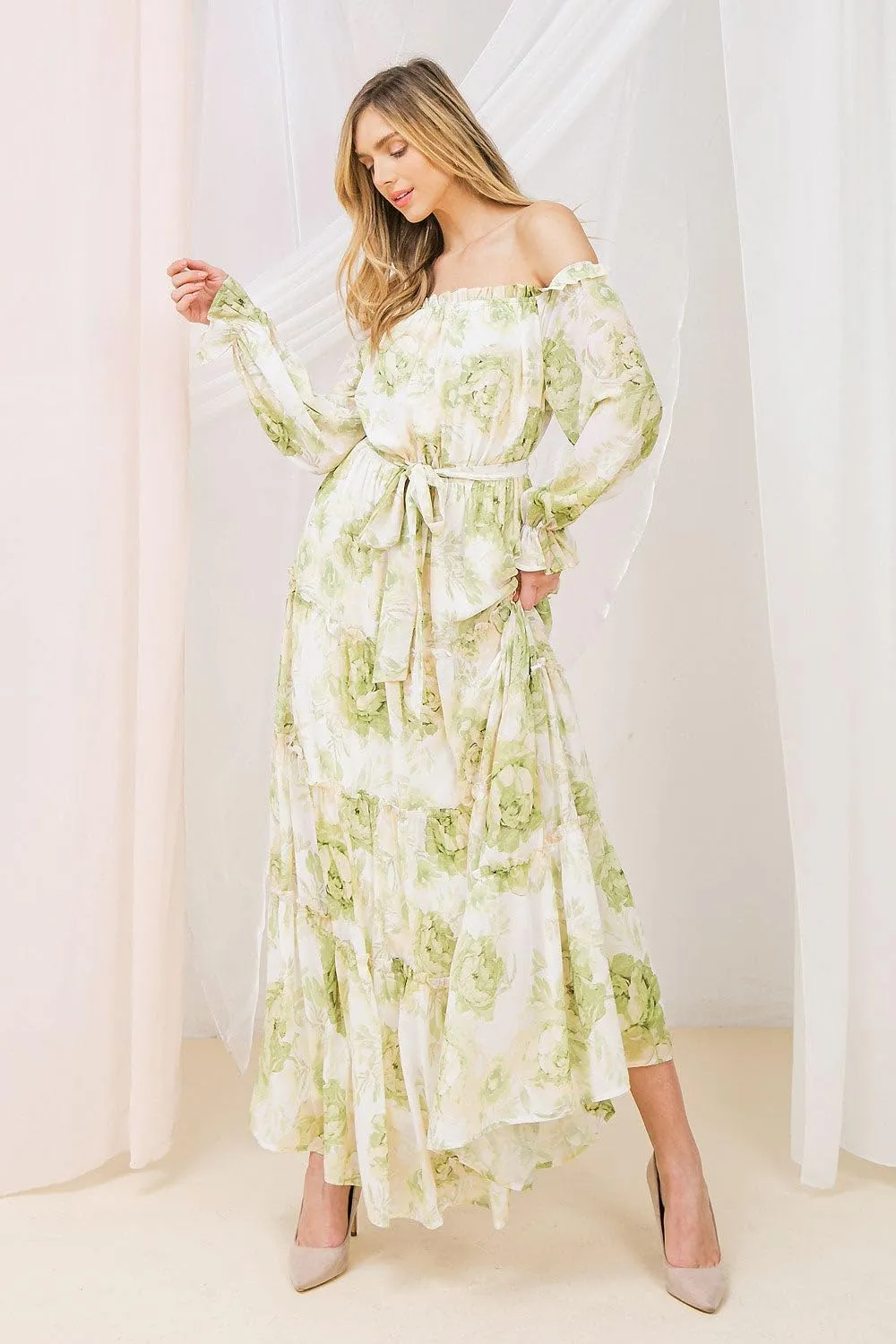 Flying Tomato Women's Floral Off Shoulder Maxi Dress