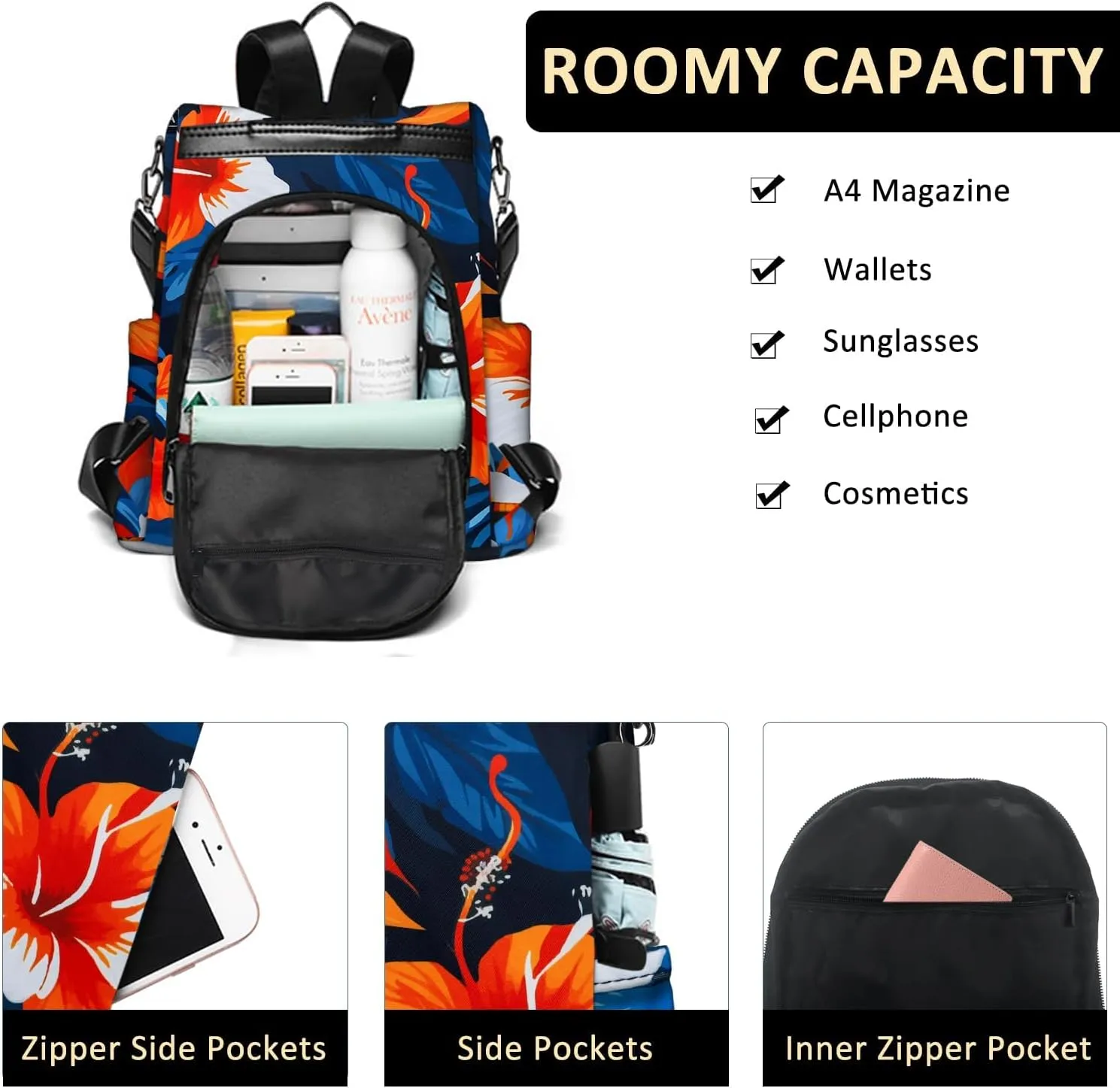 Fmeida Backpack Purse for Women Travel Anti Theft Backpack Convertible Fashion Bookbag Purse Hibiscus Flower