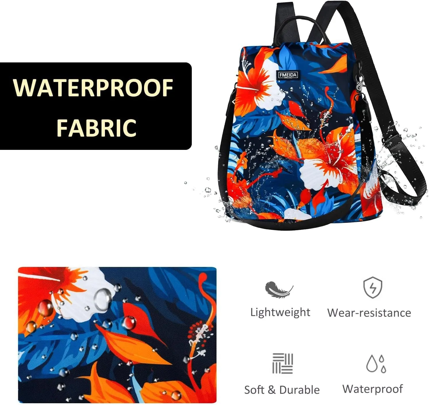 Fmeida Backpack Purse for Women Travel Anti Theft Backpack Convertible Fashion Bookbag Purse Hibiscus Flower
