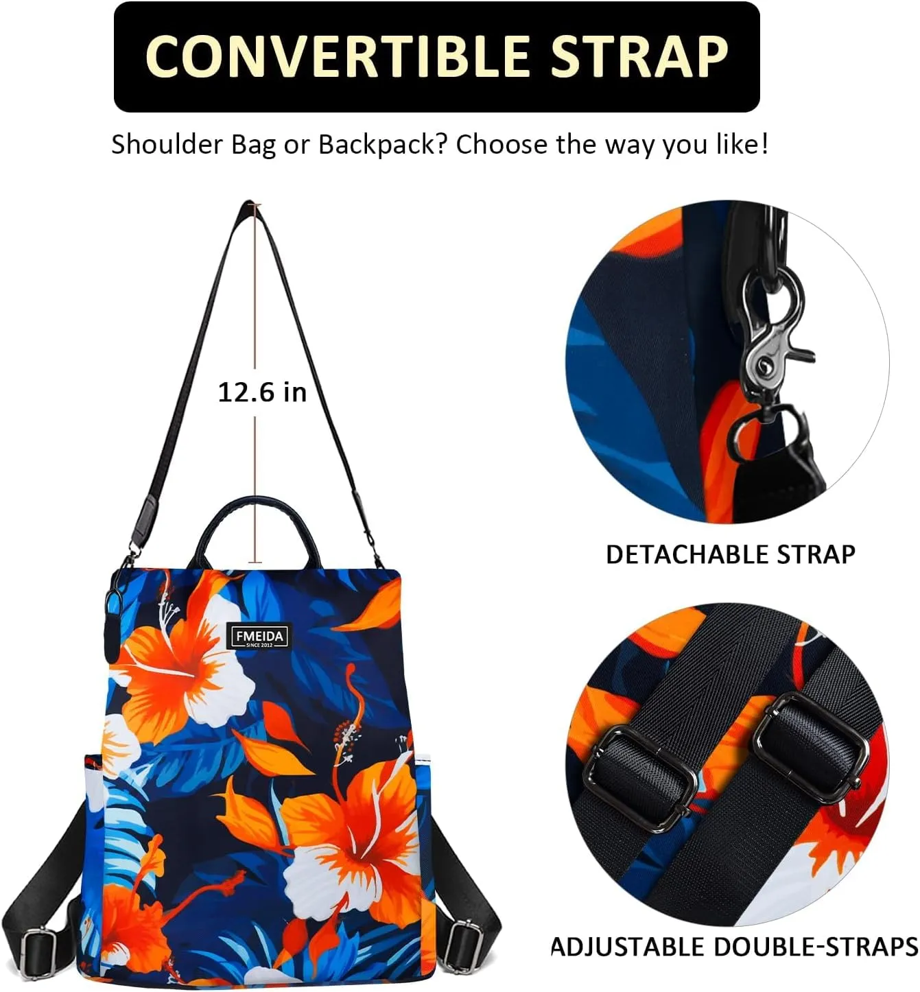 Fmeida Backpack Purse for Women Travel Anti Theft Backpack Convertible Fashion Bookbag Purse Hibiscus Flower