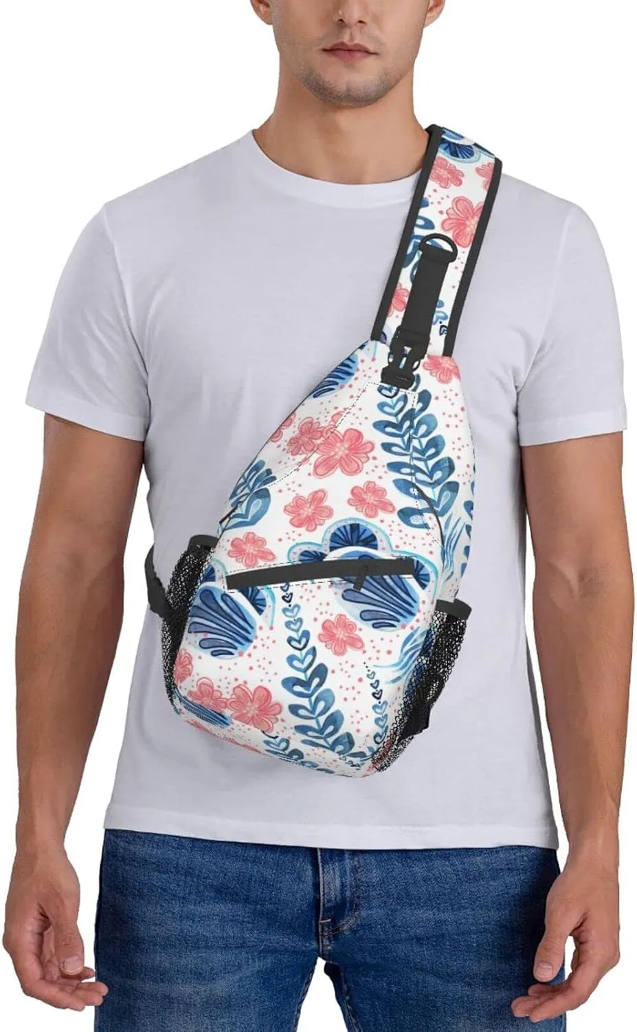 Folsky Flower Blossom Floral Small Sling Bag for Women Mens Crossbody Backpack Casual Hiking Daypack Chest Shoulder Bag with Adjustable Strap