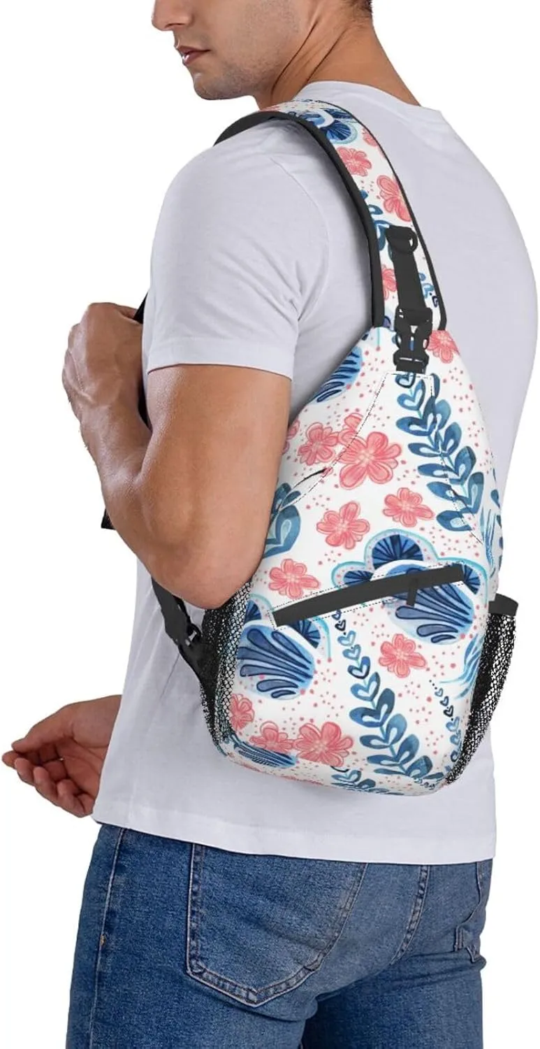 Folsky Flower Blossom Floral Small Sling Bag for Women Mens Crossbody Backpack Casual Hiking Daypack Chest Shoulder Bag with Adjustable Strap