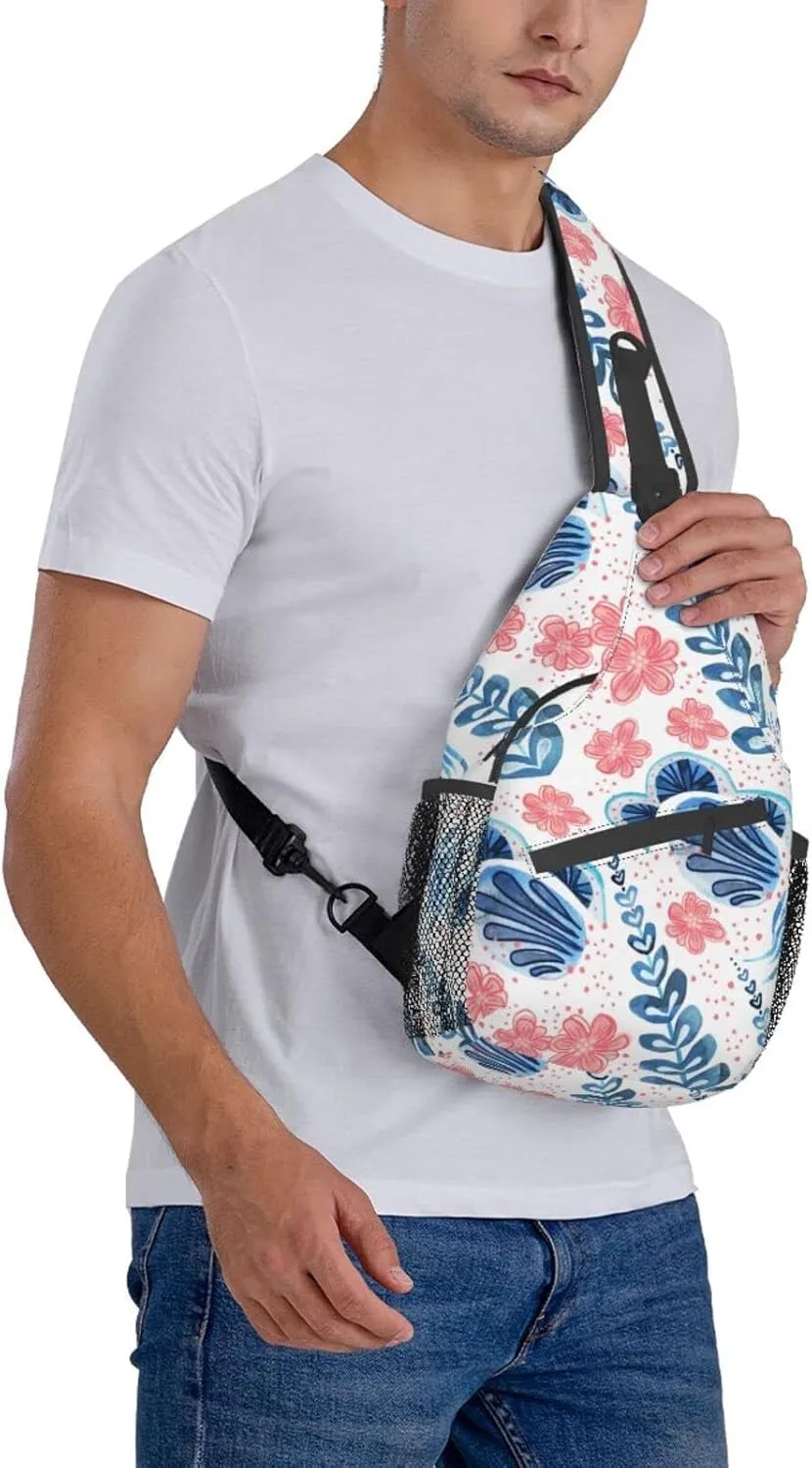 Folsky Flower Blossom Floral Small Sling Bag for Women Mens Crossbody Backpack Casual Hiking Daypack Chest Shoulder Bag with Adjustable Strap