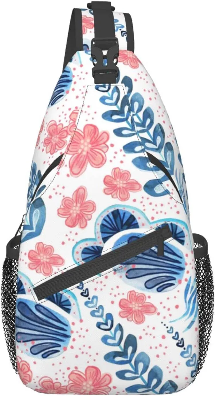 Folsky Flower Blossom Floral Small Sling Bag for Women Mens Crossbody Backpack Casual Hiking Daypack Chest Shoulder Bag with Adjustable Strap