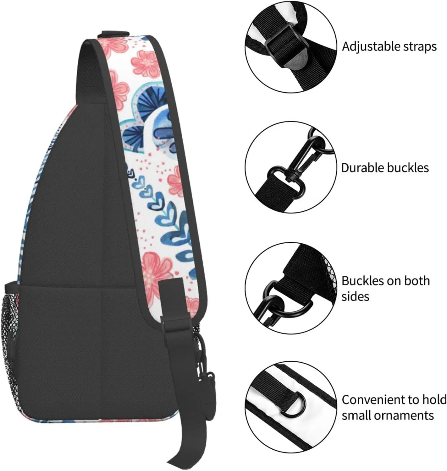 Folsky Flower Blossom Floral Small Sling Bag for Women Mens Crossbody Backpack Casual Hiking Daypack Chest Shoulder Bag with Adjustable Strap