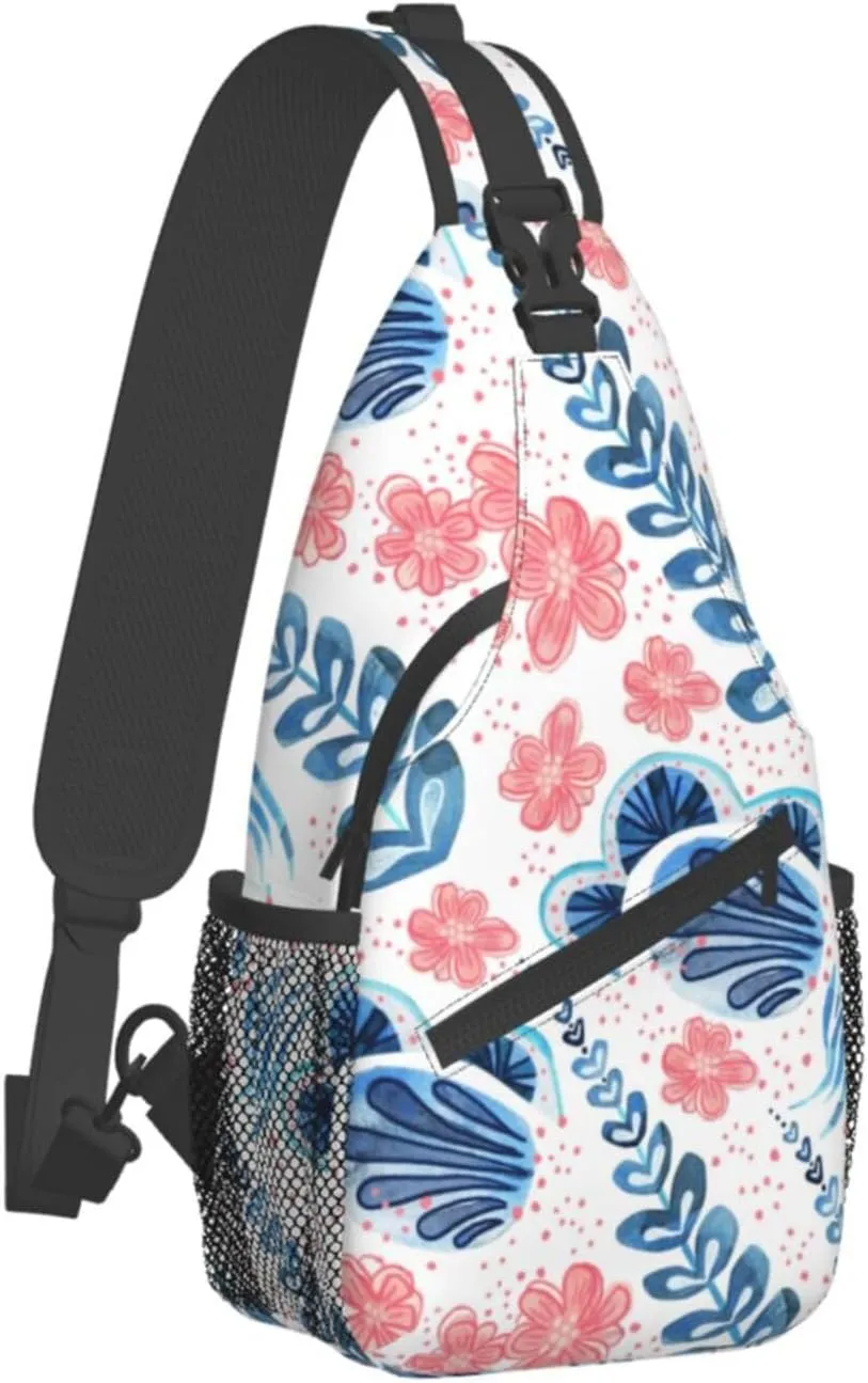 Folsky Flower Blossom Floral Small Sling Bag for Women Mens Crossbody Backpack Casual Hiking Daypack Chest Shoulder Bag with Adjustable Strap