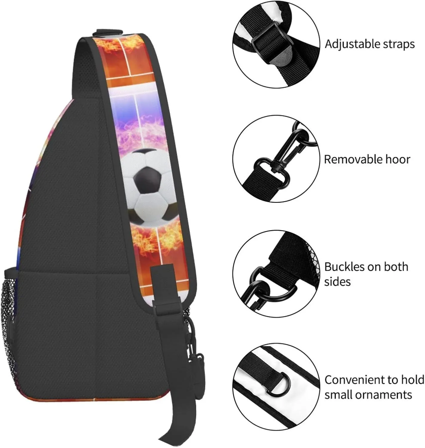 Football In The Middle Of The Flame Chest Sling Bag Crossbody Shoulder Backpack Bag Gym Cycling Travel Hiking Daypack Cross Bag