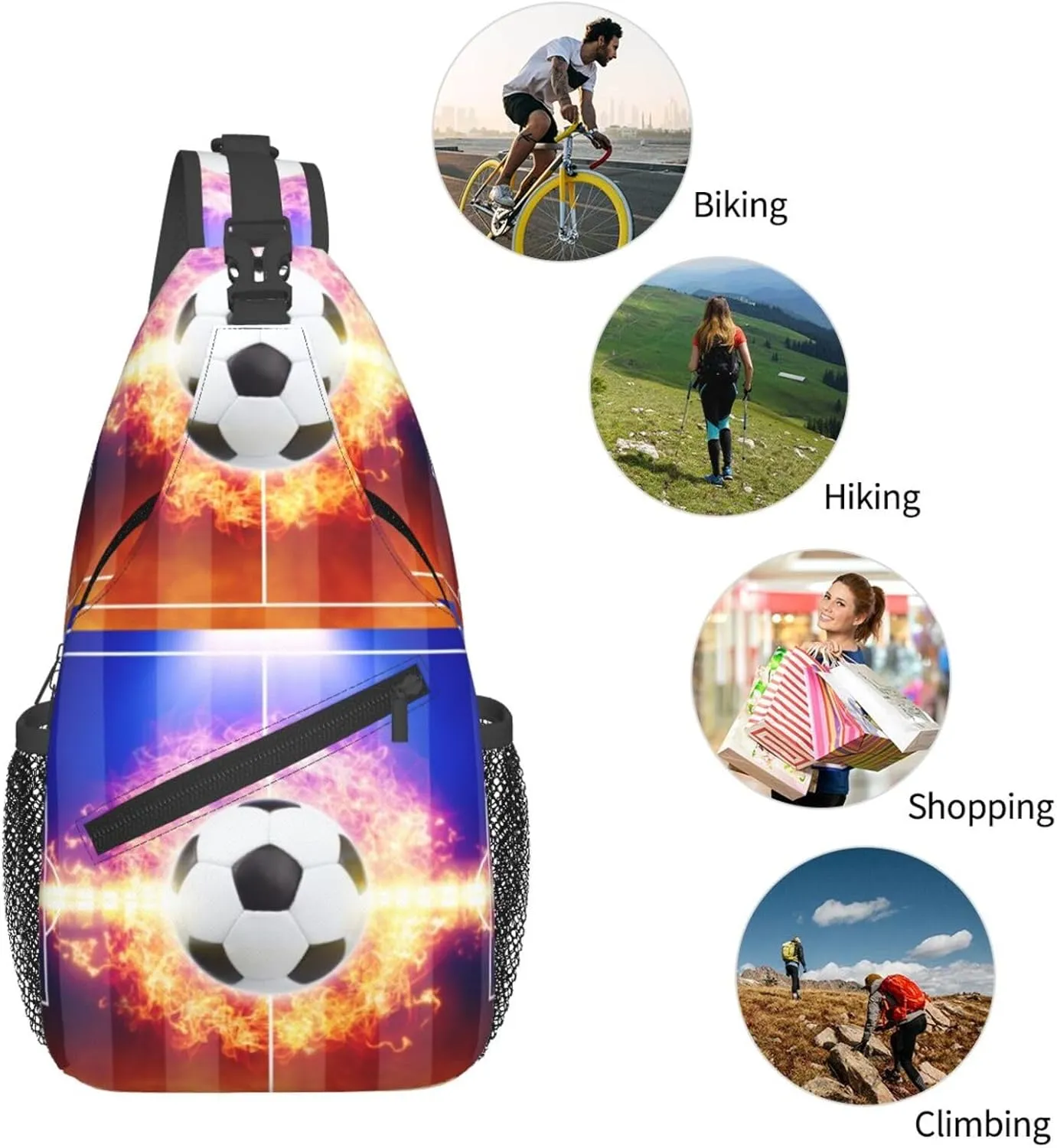 Football In The Middle Of The Flame Chest Sling Bag Crossbody Shoulder Backpack Bag Gym Cycling Travel Hiking Daypack Cross Bag