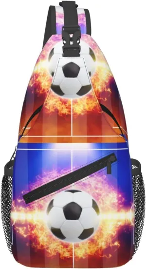 Football In The Middle Of The Flame Chest Sling Bag Crossbody Shoulder Backpack Bag Gym Cycling Travel Hiking Daypack Cross Bag