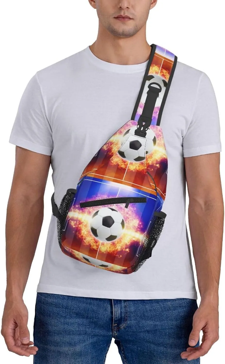 Football In The Middle Of The Flame Chest Sling Bag Crossbody Shoulder Backpack Bag Gym Cycling Travel Hiking Daypack Cross Bag