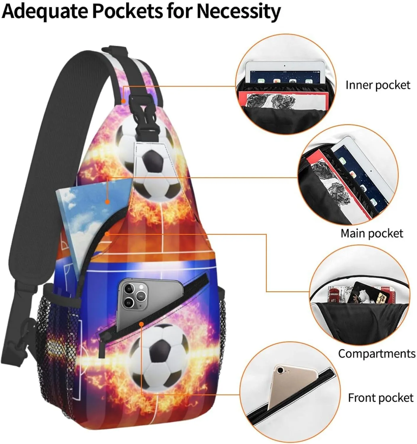Football In The Middle Of The Flame Chest Sling Bag Crossbody Shoulder Backpack Bag Gym Cycling Travel Hiking Daypack Cross Bag