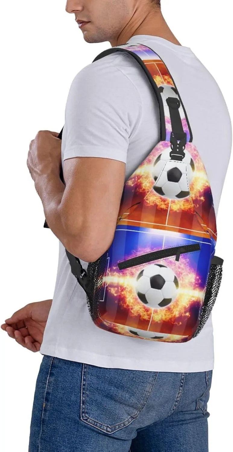 Football In The Middle Of The Flame Chest Sling Bag Crossbody Shoulder Backpack Bag Gym Cycling Travel Hiking Daypack Cross Bag