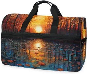 Forest Sunset Travel Duffel Bag Luggage Sports Gym Bags With Shoes Compartment Large Capacity Lightweight Duffle Bag For Men Women