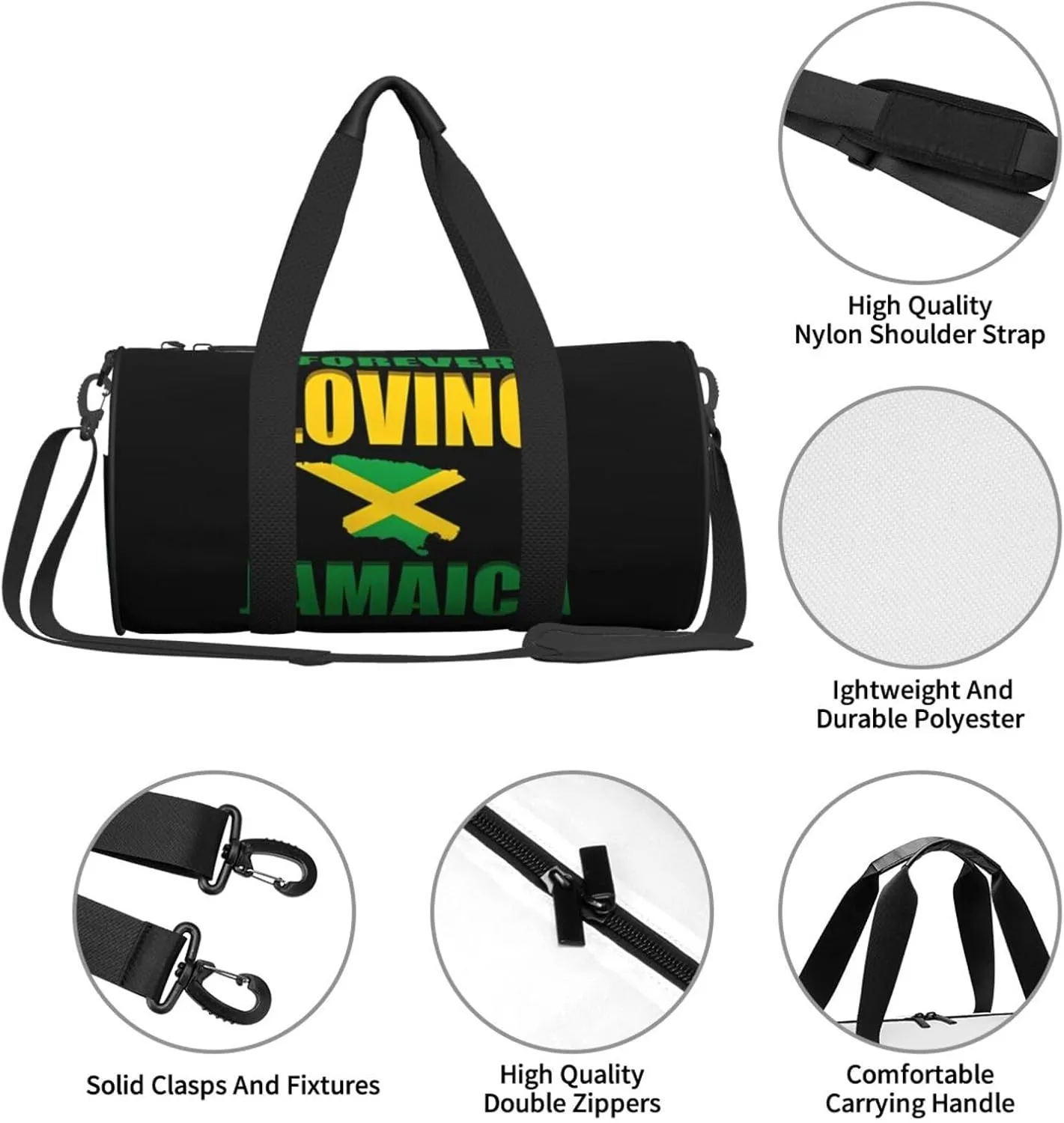 Forever Loving Jamaica Jamaican Flag Round Travel Duffel Bag Large Capacity Gym Sports Bags for Hiking Vacation Trips