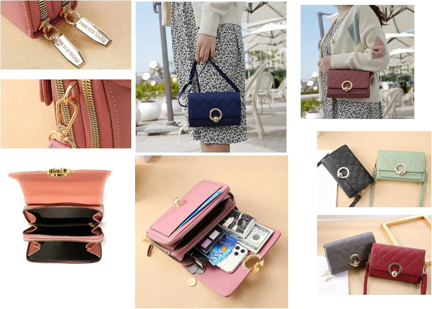 Forever Synthetic Leather Clutch Purse with Crossbody/Shoulder Strap