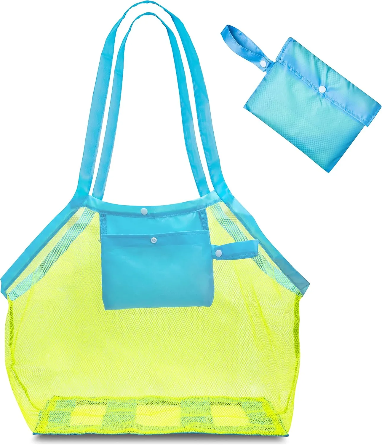 FoxPrint Mesh Beach Bags and Totes for Groceries, Shopping, Summer Pool Toys, Reinforced Carry Handles, Sand Resistant Net, Quick Snap Closure and Front Pocket, Yellow