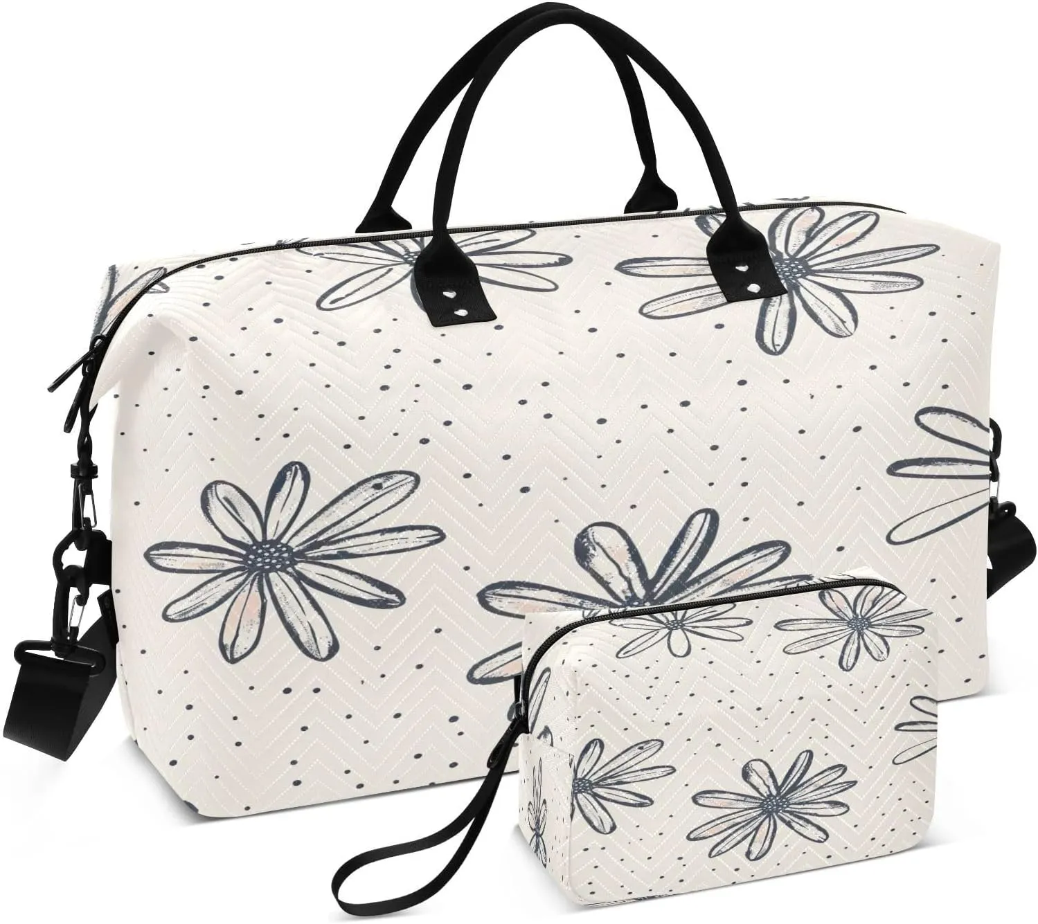Fresh Style Floral Fragments Travel Duffel Bag Large Capacity Weekender Bag with Toiletry Bag Detachable Shoulder Strap Travel Tote Bag for Women
