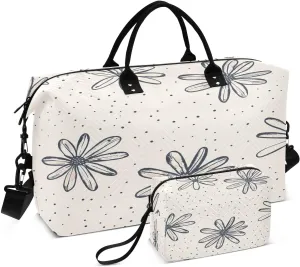 Fresh Style Floral Fragments Travel Duffel Bag Large Capacity Weekender Bag with Toiletry Bag Detachable Shoulder Strap Travel Tote Bag for Women