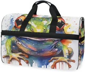 Frog Watercolor Travel Duffel Bag Luggage Sports Gym Bags With Shoes Compartment Large Capacity Lightweight Duffle Bag For Men Women