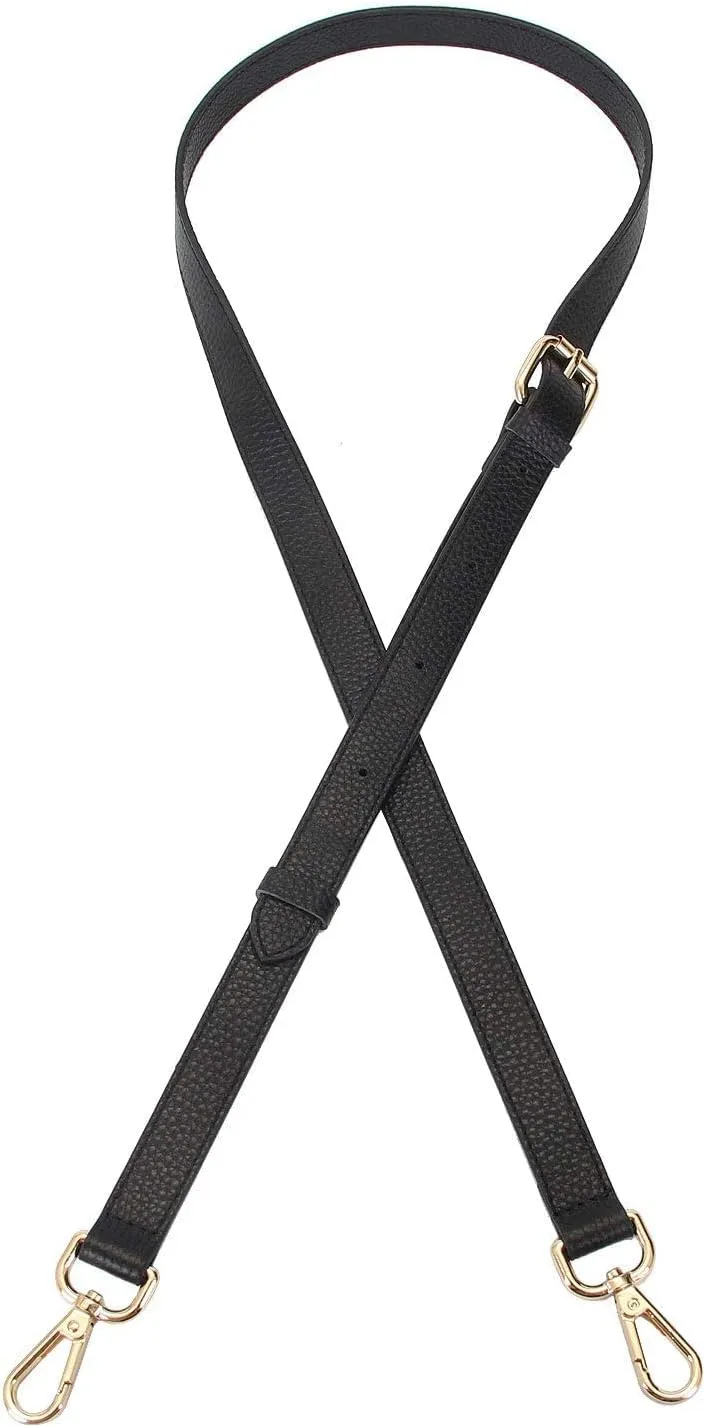 Full Grain Leather Adjustable Replacement Cross Body Purse Shoulder Strap Handbag Bag Wallet, 2/3” Wide (Black)