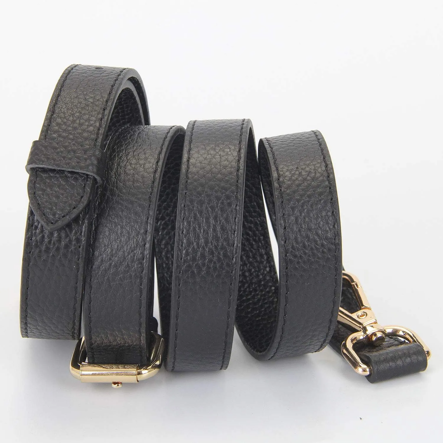 Full Grain Leather Adjustable Replacement Cross Body Purse Shoulder Strap Handbag Bag Wallet, 2/3” Wide (Black)