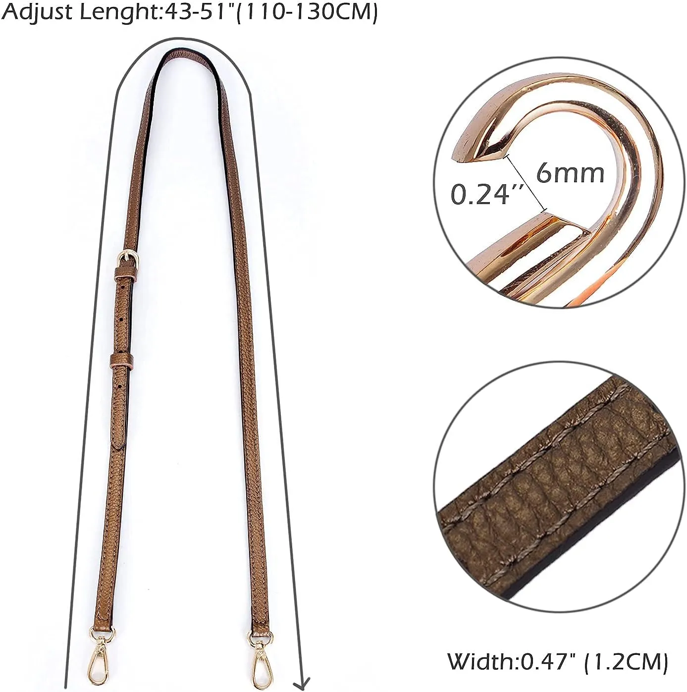 Full Grain Purse Strap Genuine Leather Replacement for Cross Body Bag HandBags