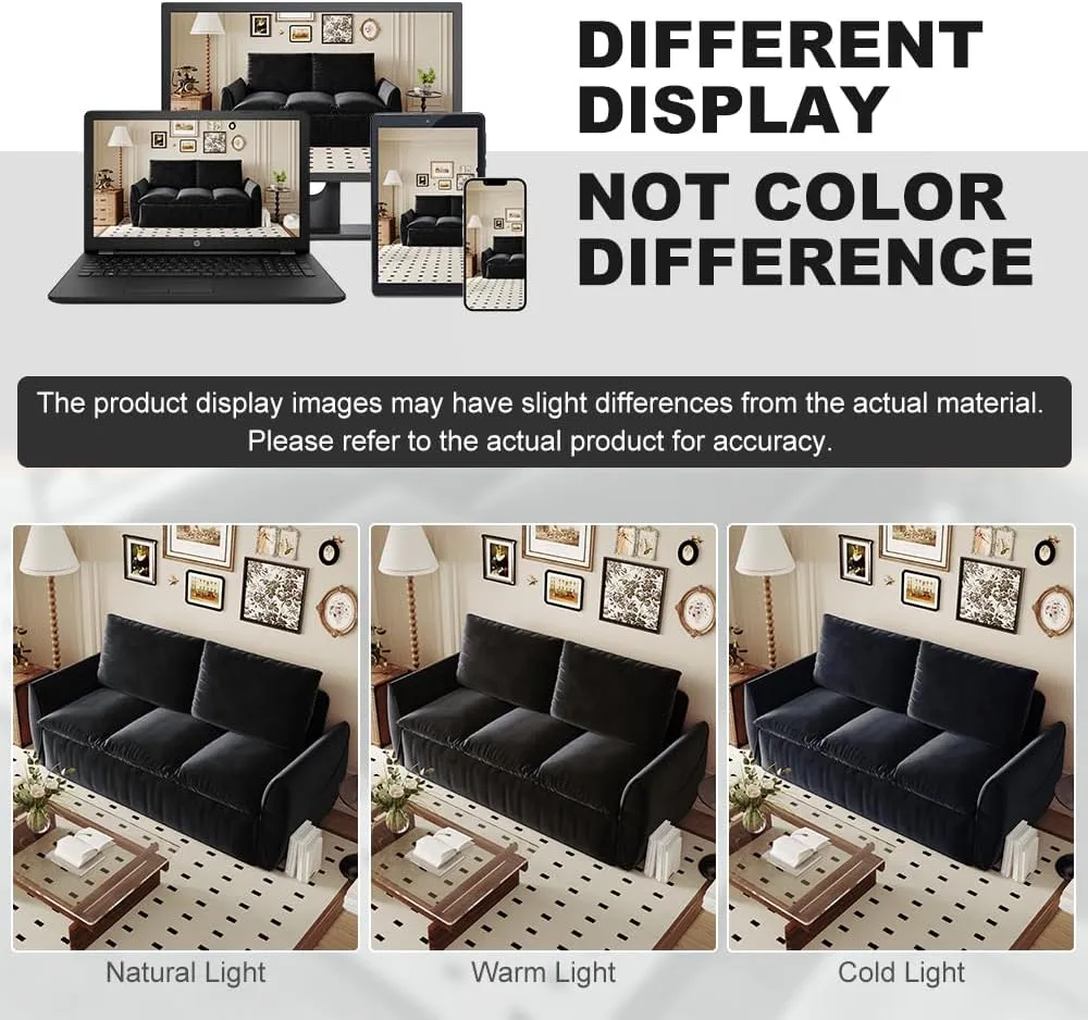 Full Size Sleeper Sofa Bed, 2 in 1 Sleeper Sofa Couch Pull Out Bed, Velvet Loveseat Couch with Armrests and 2 Pillows for Living Room, Bedroom, Apartment (Black)