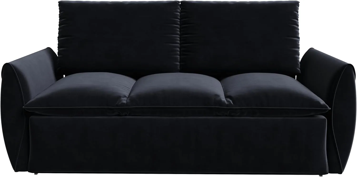 Full Size Sleeper Sofa Bed, 2 in 1 Sleeper Sofa Couch Pull Out Bed, Velvet Loveseat Couch with Armrests and 2 Pillows for Living Room, Bedroom, Apartment (Black)