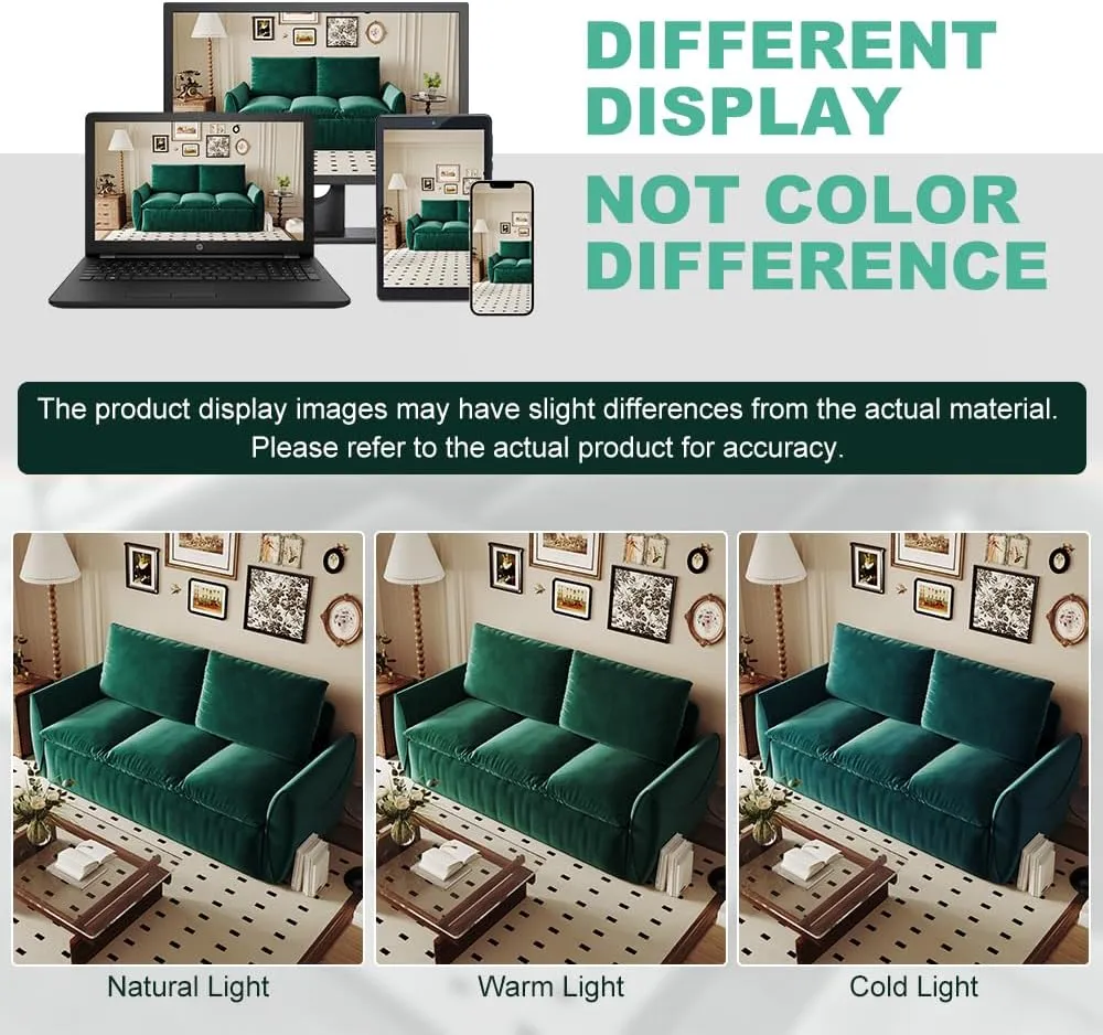 Full Size Sleeper Sofa Bed, 2 in 1 Sleeper Sofa Couch Pull Out Bed, Velvet Loveseat Couch with Armrests and 2 Pillows for Living Room, Bedroom, Apartment(Green)