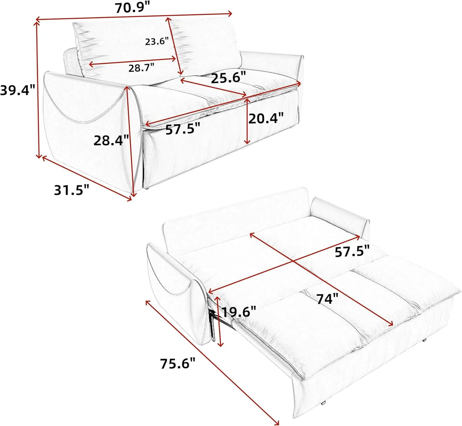 Full Size Sleeper Sofa Bed, 2 in 1 Sleeper Sofa Couch Pull Out Bed, Velvet Loveseat Couch with Armrests and 2 Pillows for Living Room, Bedroom, Apartment(Green)