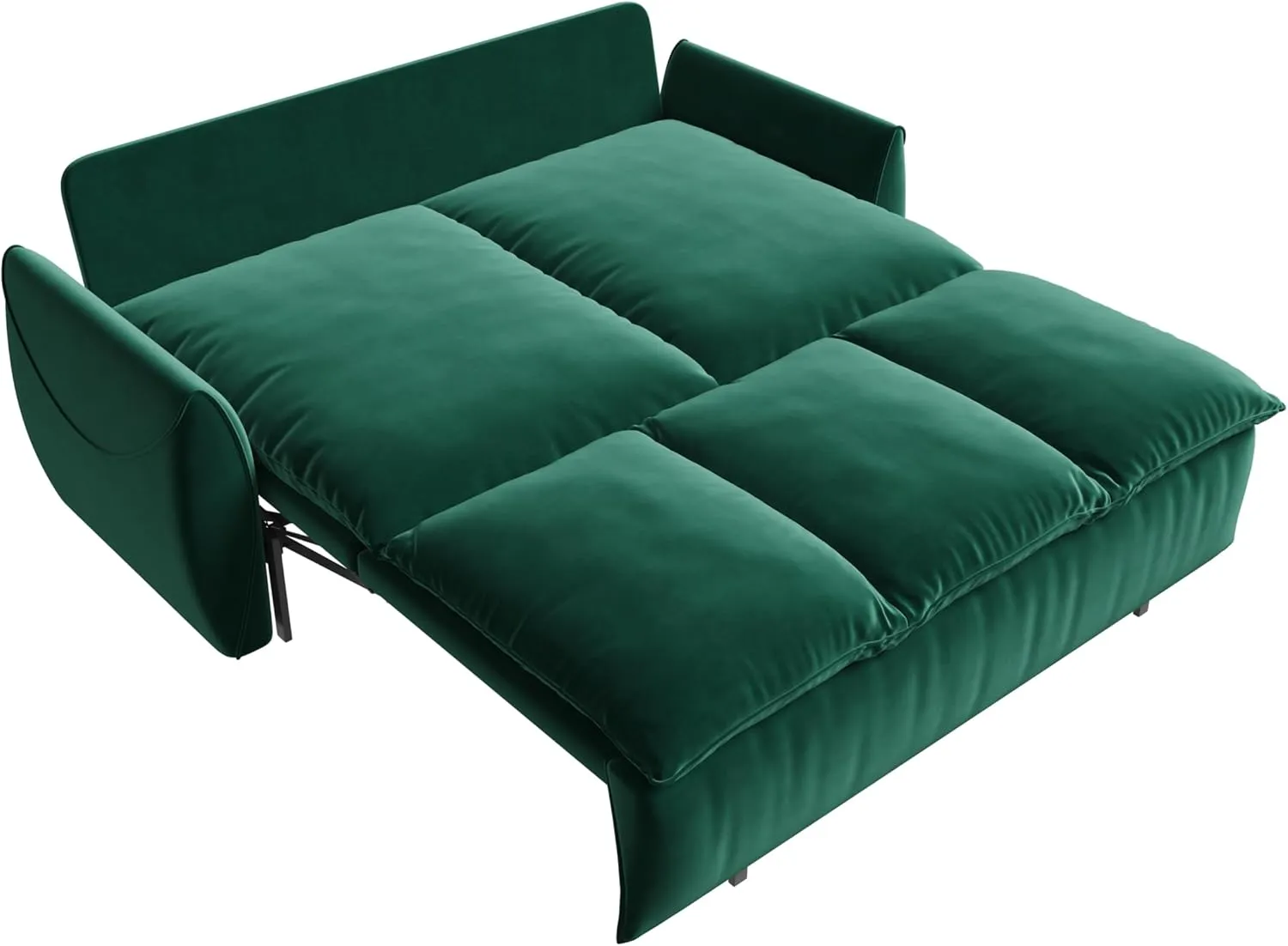 Full Size Sleeper Sofa Bed, 2 in 1 Sleeper Sofa Couch Pull Out Bed, Velvet Loveseat Couch with Armrests and 2 Pillows for Living Room, Bedroom, Apartment(Green)