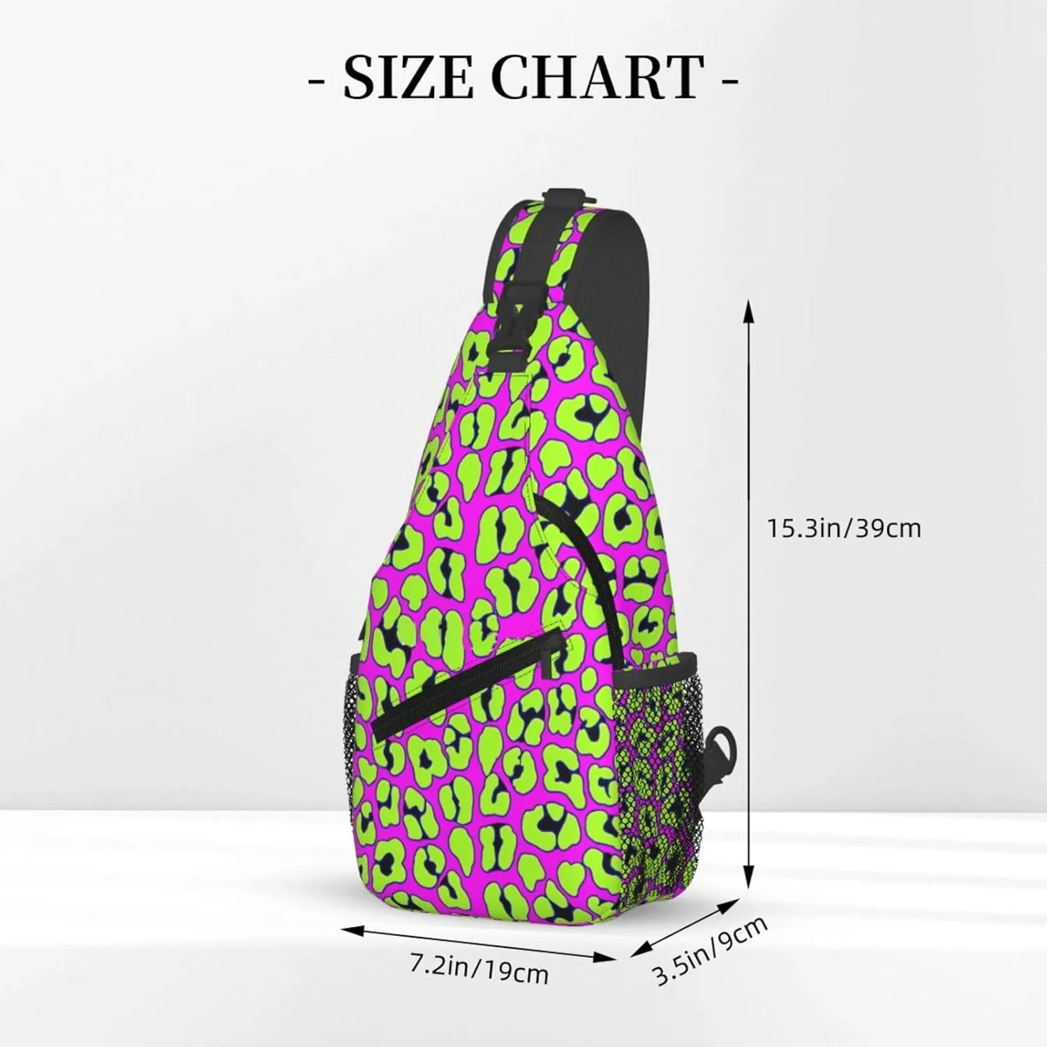 Funky Pink And Green Leopard Chest Sling Bag Crossbody Shoulder Backpack Bag Gym Cycling Travel Hiking Daypack Cross Bag