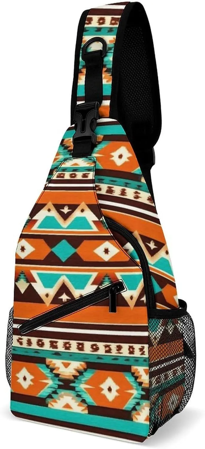 Funny Tribal Navajo Indiana Western Southwest Ethnic Chest Bag for Sports, Women Men Causal Sling Bag Shoulder Pack Crossbody Backpack with Detachable Buckles for Hiking Daypack