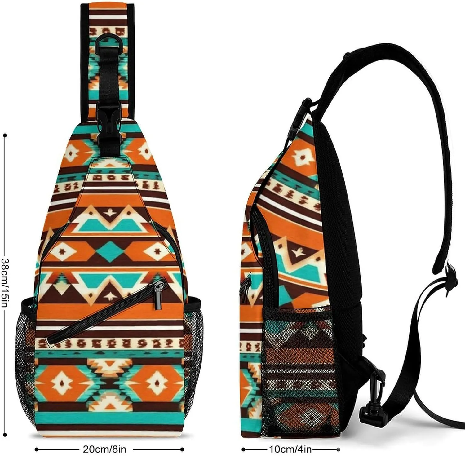 Funny Tribal Navajo Indiana Western Southwest Ethnic Chest Bag for Sports, Women Men Causal Sling Bag Shoulder Pack Crossbody Backpack with Detachable Buckles for Hiking Daypack