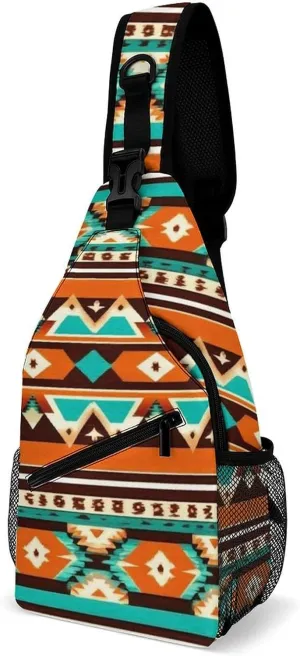 Funny Tribal Navajo Indiana Western Southwest Ethnic Chest Bag for Sports, Women Men Causal Sling Bag Shoulder Pack Crossbody Backpack with Detachable Buckles for Hiking Daypack