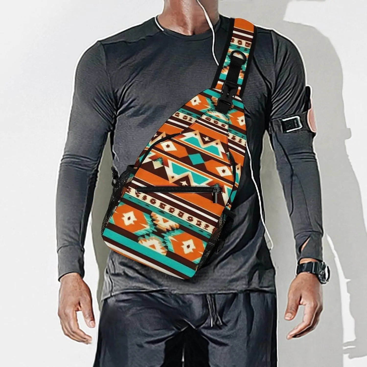 Funny Tribal Navajo Indiana Western Southwest Ethnic Chest Bag for Sports, Women Men Causal Sling Bag Shoulder Pack Crossbody Backpack with Detachable Buckles for Hiking Daypack