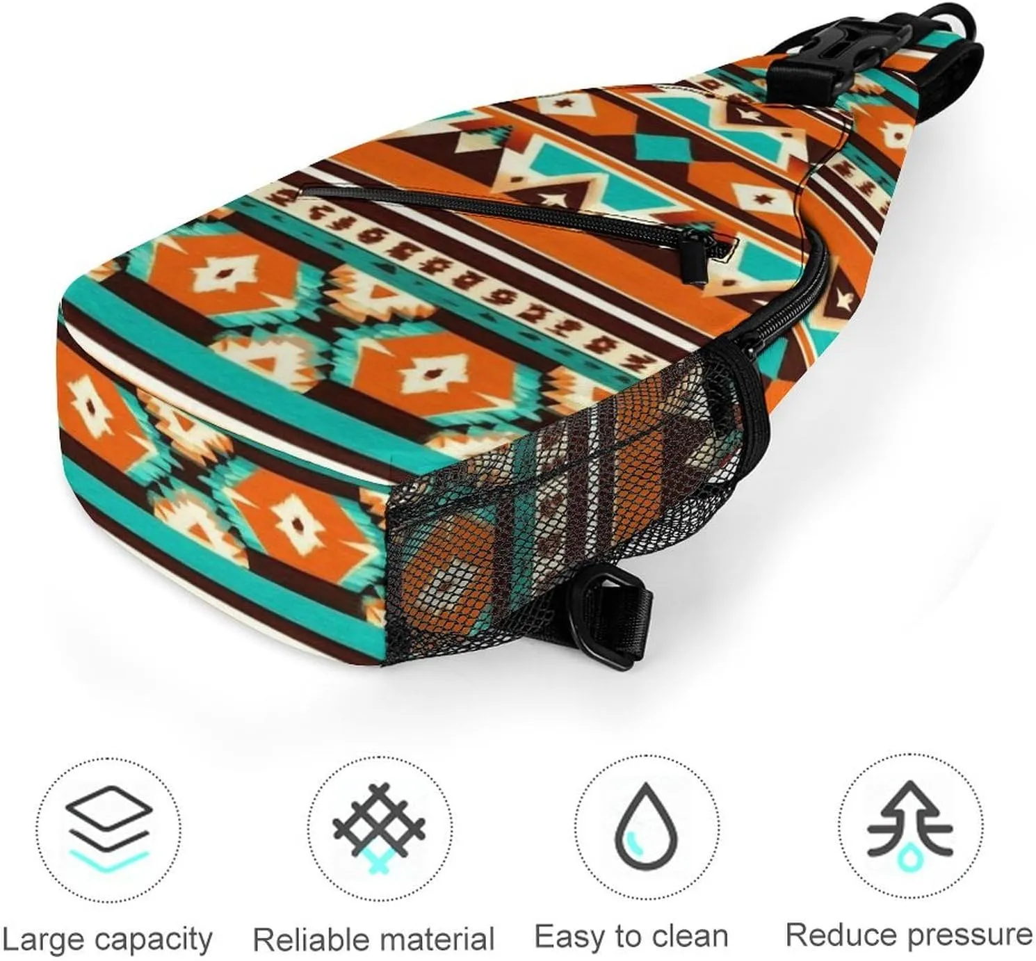 Funny Tribal Navajo Indiana Western Southwest Ethnic Chest Bag for Sports, Women Men Causal Sling Bag Shoulder Pack Crossbody Backpack with Detachable Buckles for Hiking Daypack