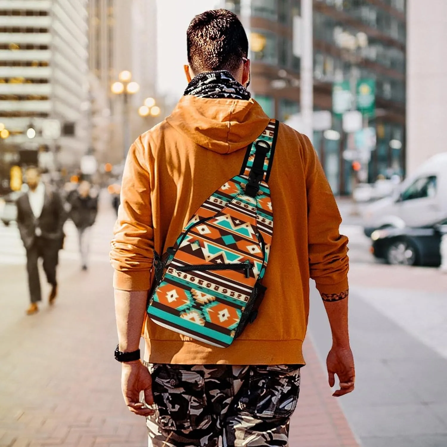 Funny Tribal Navajo Indiana Western Southwest Ethnic Chest Bag for Sports, Women Men Causal Sling Bag Shoulder Pack Crossbody Backpack with Detachable Buckles for Hiking Daypack